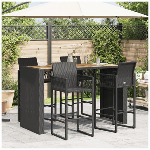 Tavolo Bar da Giardino Piano in Acacia 185x80x110 cm Polyrattan - Foto 3