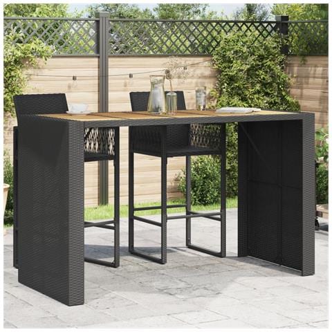 Tavolo Bar da Giardino Piano in Acacia 185x80x110 cm Polyrattan - Foto 1