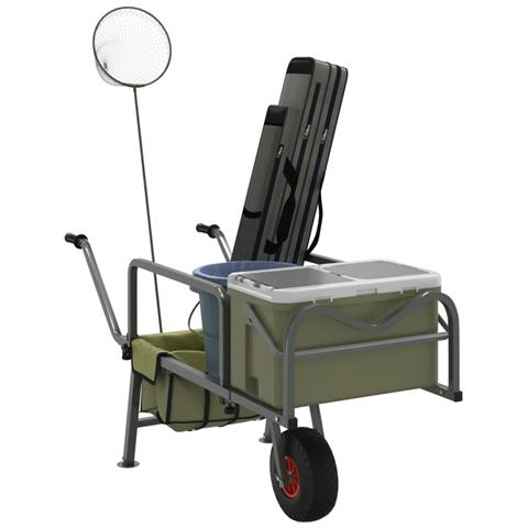 Carrello Da Pesca Verde Con Ruota Acciaio Verniciato A Polvere - Foto 1