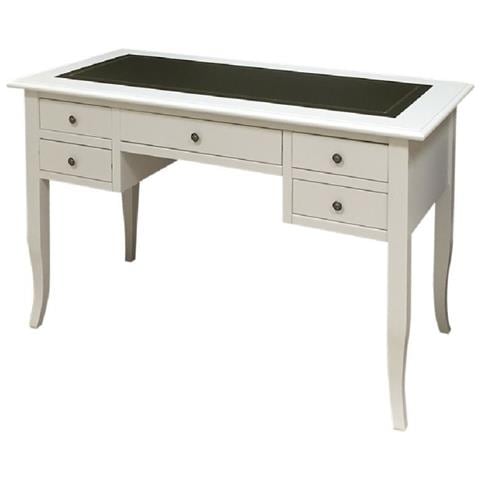 Scrivania Arte Povera Inserto Ecopelle Legno Bianco 150x75x81 - Foto 1