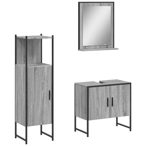 Set Mobili Da Bagno 3 Pz Grigio Sonoma In Legno Multistrato - Foto 1