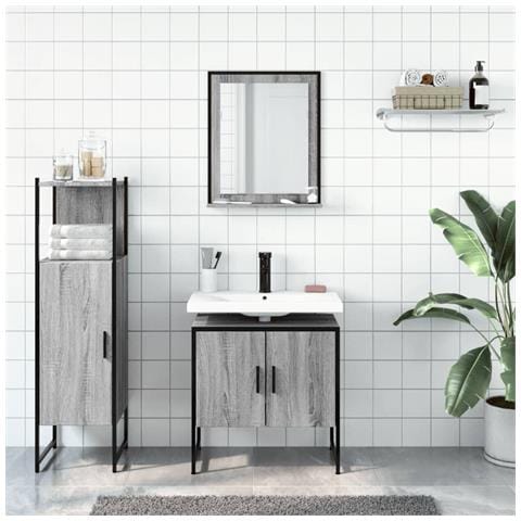 Set Mobili Da Bagno 3 Pz Grigio Sonoma In Legno Multistrato - Foto 2