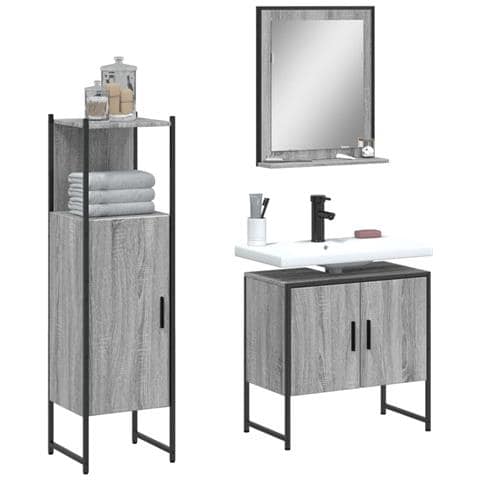 Set Mobili Da Bagno 3 Pz Grigio Sonoma In Legno Multistrato - Foto 8