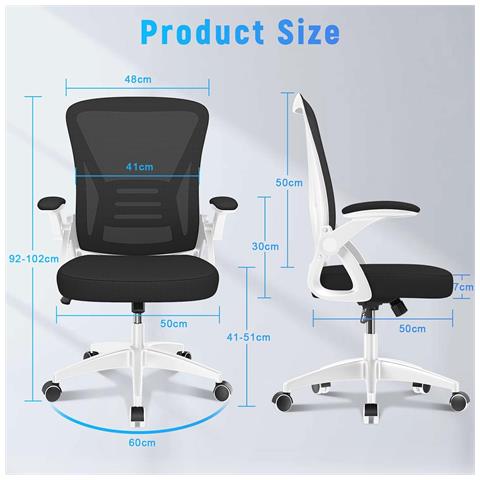 Sedia Ufficio Con Ruote Girevoli - Braccioli Regolabili Altezza Regolabile E Schienale Inclinabile - Bianco - Foto 2