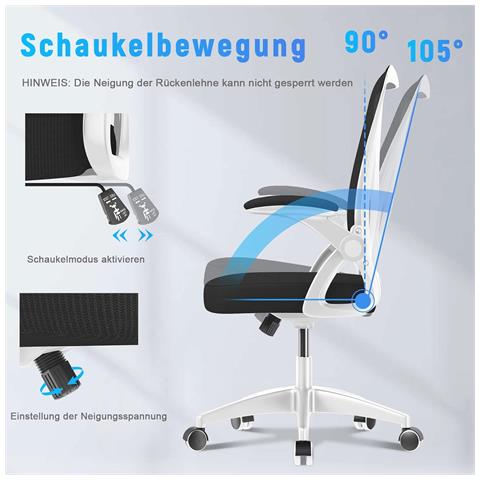 Sedia Ufficio Con Ruote Girevoli - Braccioli Regolabili Altezza Regolabile E Schienale Inclinabile - Bianco - Foto 5