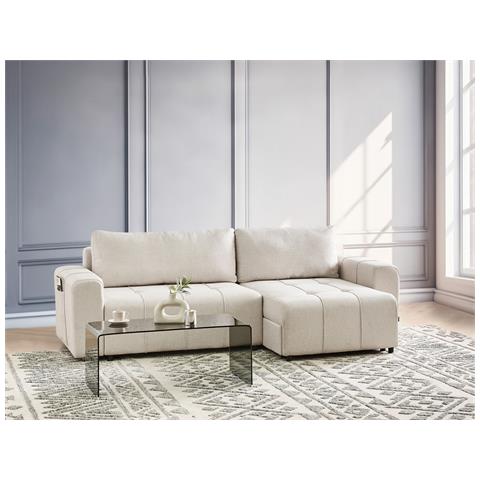 Divano Letto Angolare Innvik Tessuto Beige Chiaro 3 Posti Lato Sinistro - Foto 1