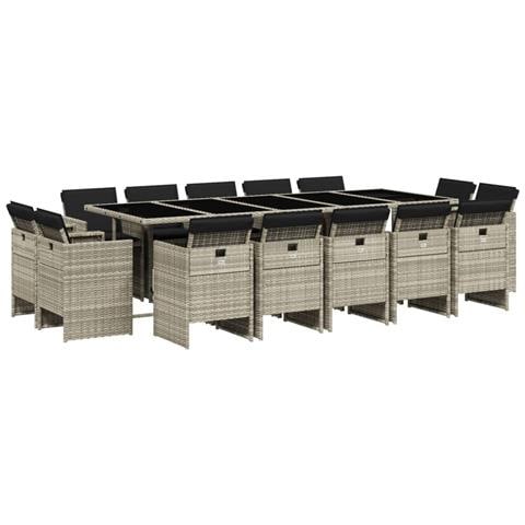 Set Da Pranzo Da Giardino 15 Pz Con Cuscini Grigio Polyrattan - Foto 2