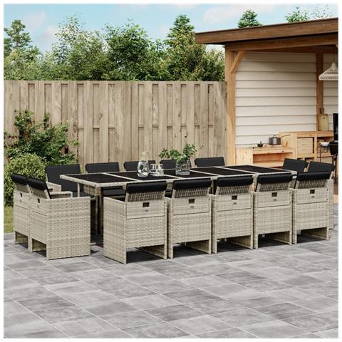 Set Da Pranzo Da Giardino 15 Pz Con Cuscini Grigio Polyrattan - Foto 1
