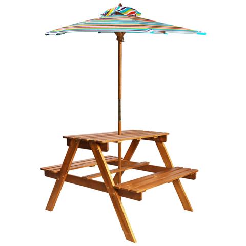 Lusso Casadino -  Tavolo Picnic Per Bambini Con Ombrellone 79x90x60cm In Acacia - Foto 2