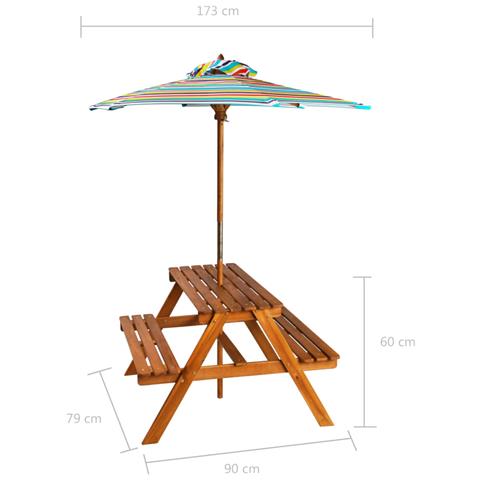 Lusso Casadino -  Tavolo Picnic Per Bambini Con Ombrellone 79x90x60cm In Acacia - Foto 8