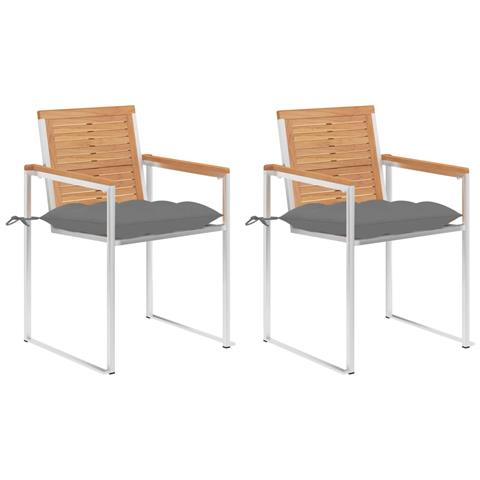 Sedie Da Giardino 2 Pz Con Cuscini In Legno Di Teak E Acciaio - Foto 2