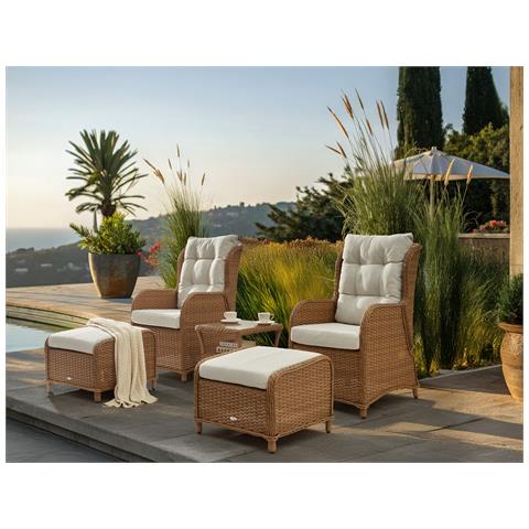 Set Salotto Da Giardino Con Tavolo E Pouf 2 Posti Ponza Marrone - Foto 1