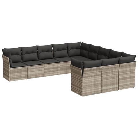Set Divani da Giardino 11 pz con Cuscini in Polyrattan Grigio - Foto 1