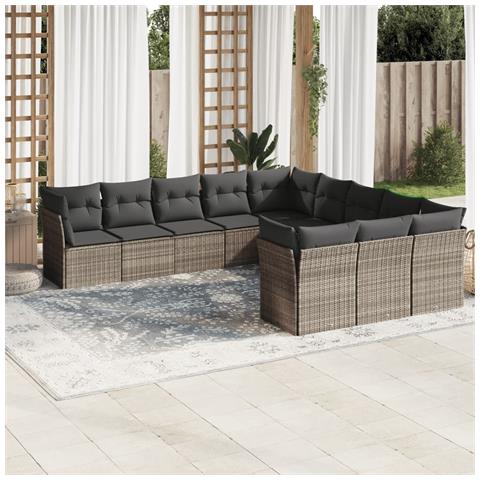 Set Divani da Giardino 11 pz con Cuscini in Polyrattan Grigio - Foto 2