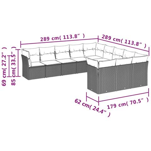 Set Divani da Giardino 11 pz con Cuscini in Polyrattan Grigio - Foto 3