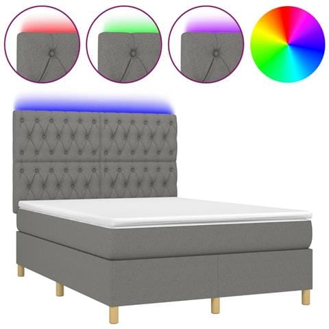 Letto a Molle Materasso e LED Grigio Scuro 140x190cm in Tessuto - Foto 1