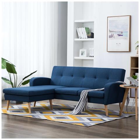 Divano A L Con Rivestimento In Tessuto 186x136x79 Cm Blu - Foto 8