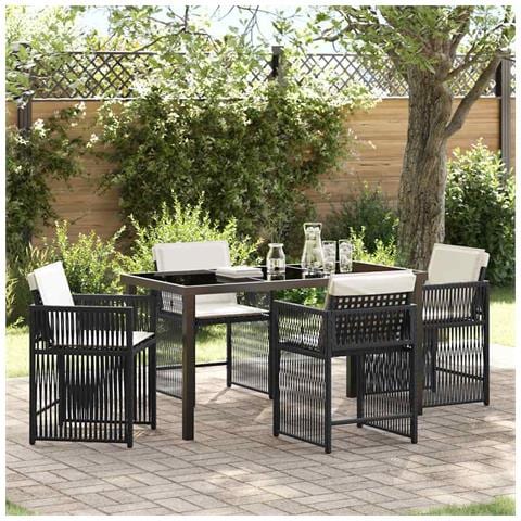 Set da Pranzo per Giardino 5 pcs Nero polyrattan - Foto 2