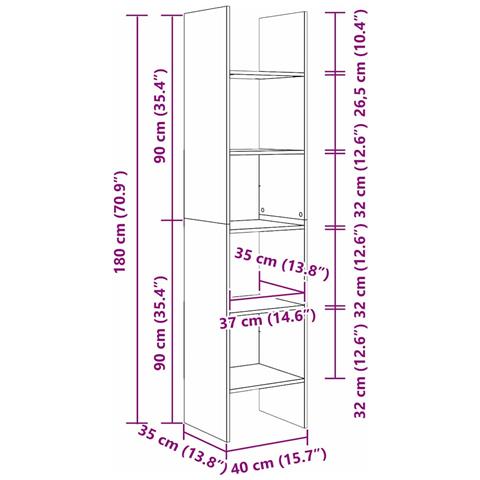 Armadio per Libri Rovere nero 40 x 35 x 180 cm - Foto 8