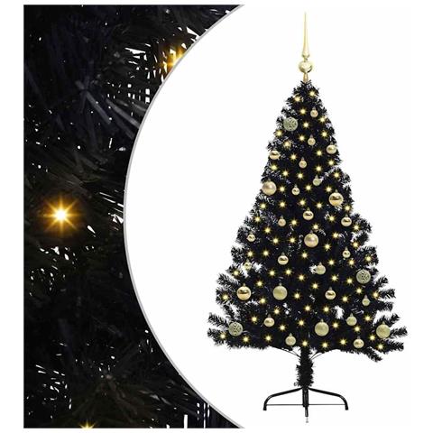 Albero di Natale artificiale con luci integrate Nero 150 cm PVC - Foto 1