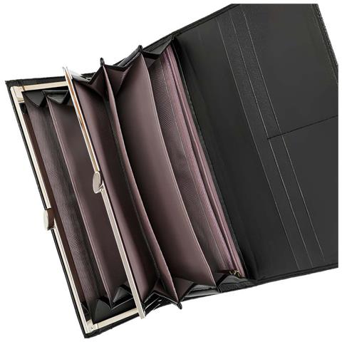 Portafoglio Da Donna Loulou Effetto Granulato Con Placca Metallica Con Logo, Nero - Foto 2