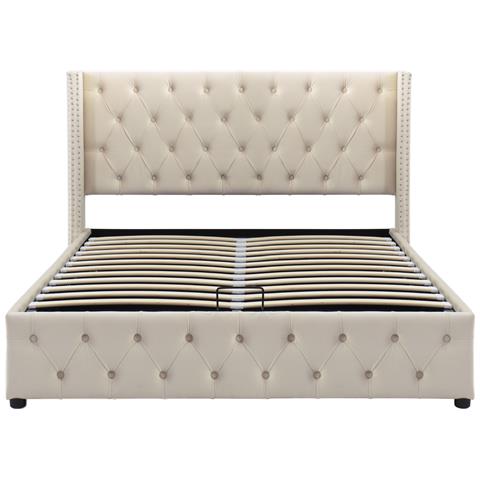 Letto Matrimoniale In Velluto Beige Con Contenitore Idraulico - Foto 3