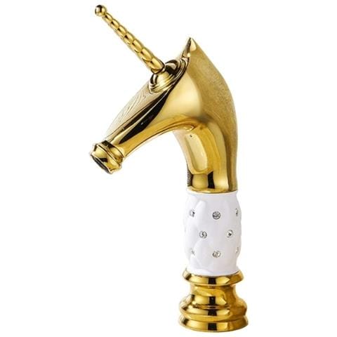 Rubinetto per lavabo da bagno, Blackswan, tipo M271 Unicorn, modello oro /bianco medio, misura 27,2 cm - Foto 1