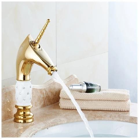 Rubinetto per lavabo da bagno, Blackswan, tipo M271 Unicorn, modello oro /bianco medio, misura 27,2 cm - Foto 2