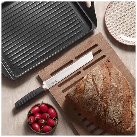 Coltello Pane Professionale Living - Lama Seghettata in Acciaio Inox Alta Qualità - Manico Antiscivolo ergonomico nero e rosso- Ideale per Tagliare Pane Croccante, Baguette, Focacce e Dolci come Panettone - per Uso Domestico e Professionale - Made in Italy - Foto 2