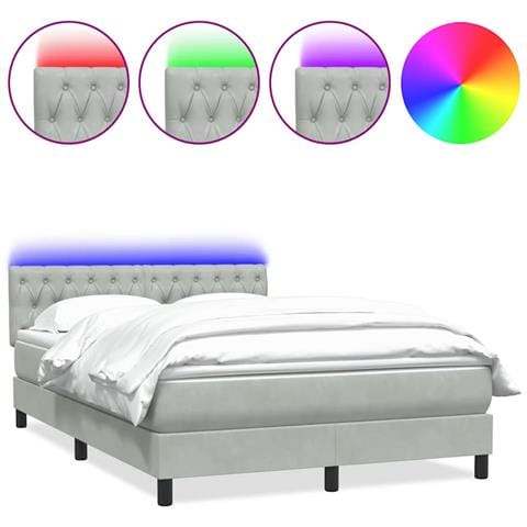 Letto a Molle con Materasso e LED Grigio Chiaro 160x210cm Velluto - Foto 1