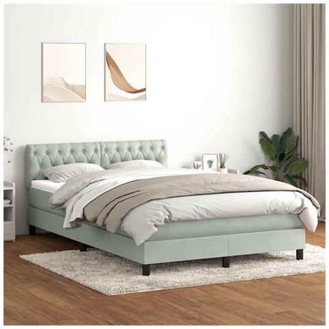 Letto a Molle con Materasso e LED Grigio Chiaro 160x210cm Velluto - Foto 2