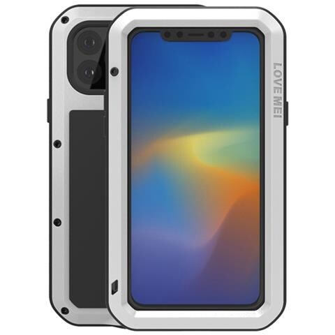 Cover per iPhone 11 Pro Max - Silicone+Vidrio+Metallo, Argento, Antiurto - Foto 1