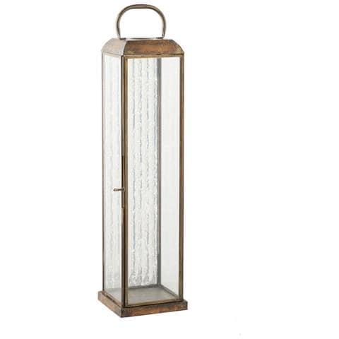 Lanterna Herslev Media In Vetro E Metallo Effetto Ottone Antico 12x12x49 Cm - Foto 2