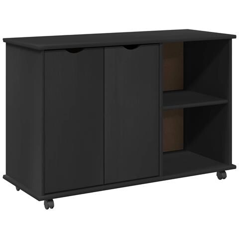 Mobile con Ruote Nero 100 x 39 x 65,5 cm Legno di Pino Massello - Foto 1