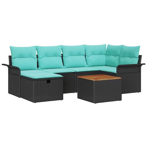 Set Divano da Giardino con cuscino 7 pcs Nero Poly Rattan - Foto 1