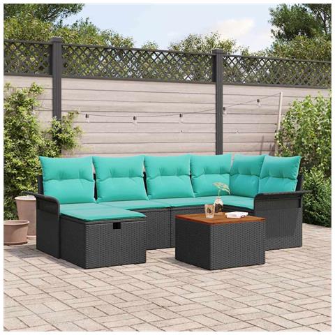 Set Divano da Giardino con cuscino 7 pcs Nero Poly Rattan - Foto 2