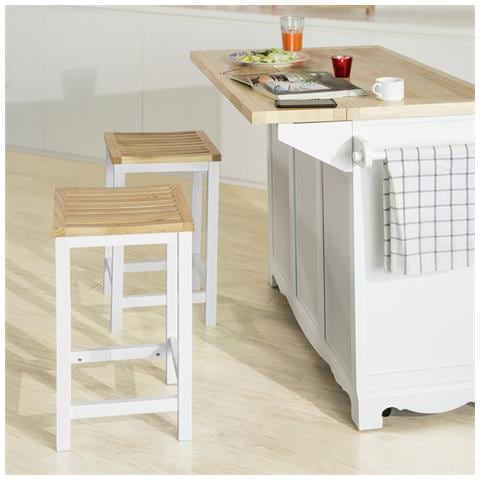 Set 2 Sgabelli Per Cucina Moderno Sgabelli Legno Massello Bianco Altezza 61 Cm, Max Portata 100 Kg Fst29-wnx2 - Foto 6