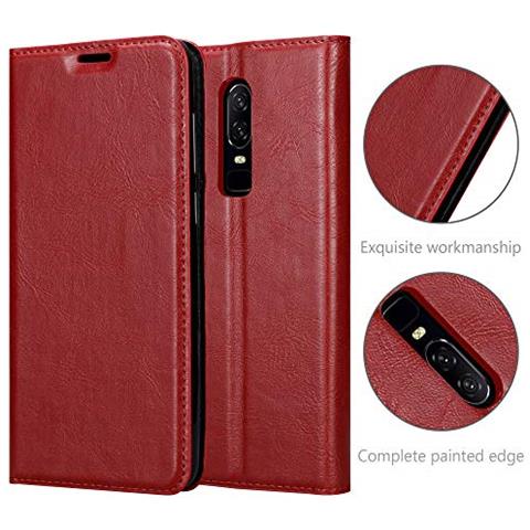 Custodia Compatibile Con One Plus 6 In Rosso Mela - Coperchio Protettiva Con Chiusura Magnetica, Funzione Stand E Tasca Per Le Carte - Foto 2