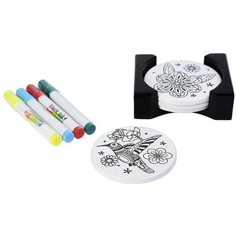 Regalo Fai Da Te - 4 Sottobicchieri In Ceramica + 4 Marcatori - Foto 3