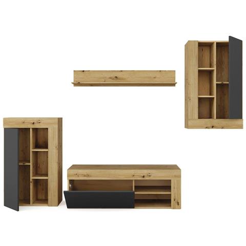 Parete Attrezzata Atex, Set Da Soggiorno Moderno, Mobile Salotto Multiuso, 260x41h102 Cm, Rovere Nodi E Antracite - Foto 12