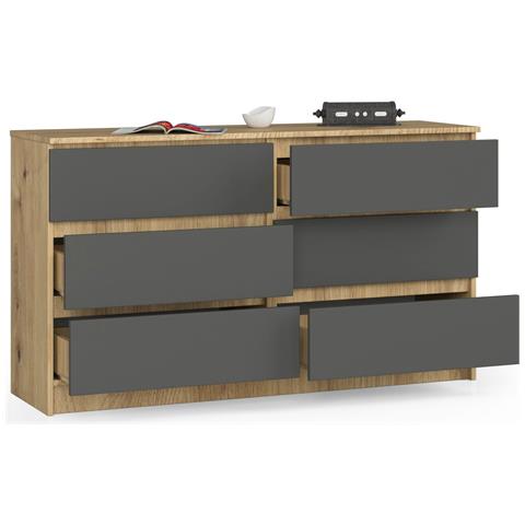 Cassettiera K140, 6 cassetti, 138x40x77 cm, Colore Quarcia Artisan e Grigia Grafite - Foto 2