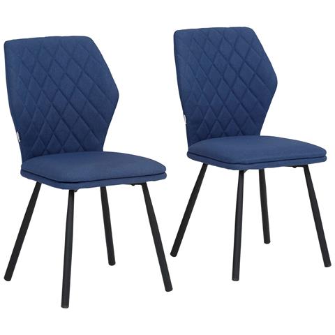 Jessica Set Di 2 Sedie Da Pranzo Imbottite In Tessuto Intrecciato Blu Scuro - Foto 1