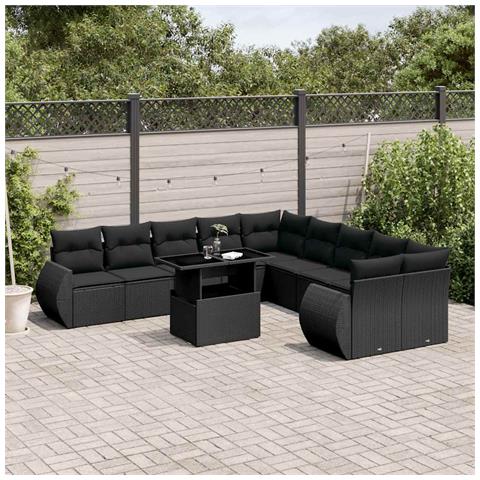 Set Divani Da Giardino 11 Pz Con Cuscini In Polyrattan Nero - Foto 10