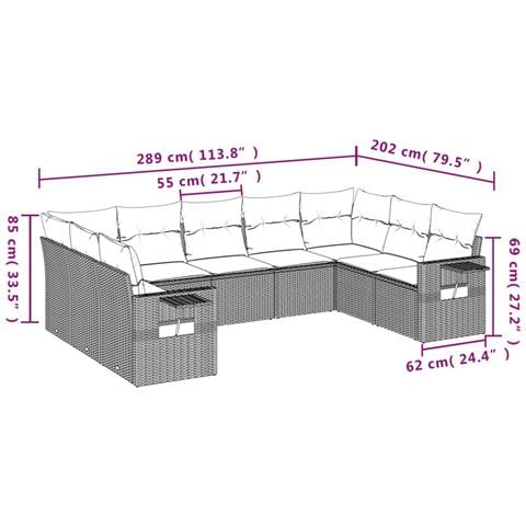 Set Divani Da Giardino 9 Pz Con Cuscini Nero In Polyrattan - Foto 2