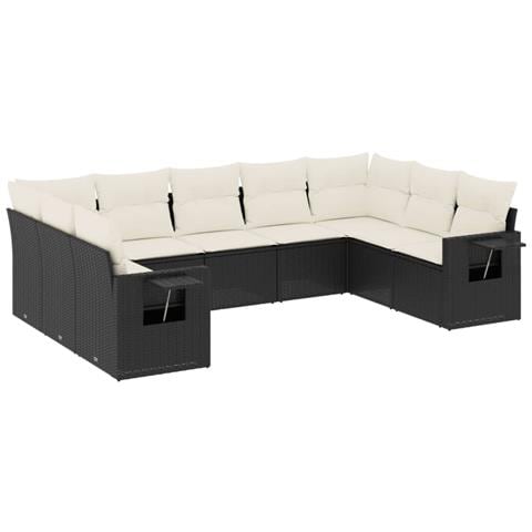 Set Divani Da Giardino 9 Pz Con Cuscini Nero In Polyrattan - Foto 1