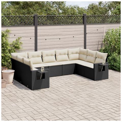 Set Divani Da Giardino 9 Pz Con Cuscini Nero In Polyrattan - Foto 3