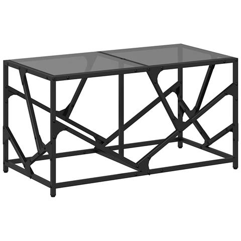 Tavolino Con Piano In Vetro Nero 78,5x40x41 Cm Acciaio - Foto 2
