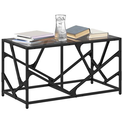 Tavolino Con Piano In Vetro Nero 78,5x40x41 Cm Acciaio - Foto 3
