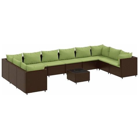 Set Divani Da Giardino 11 Pz Con Cuscini In Polyrattan Marrone - Foto 2