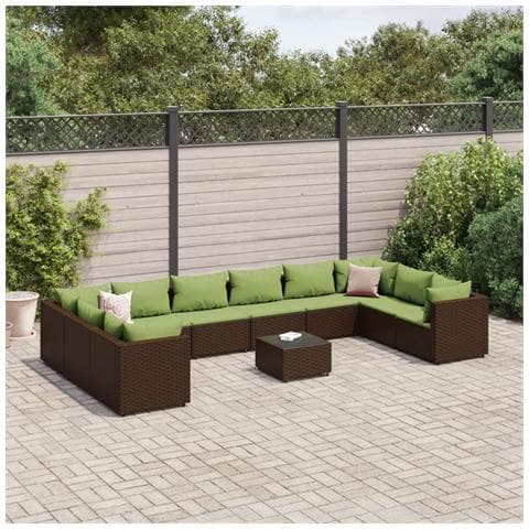 Set Divani Da Giardino 11 Pz Con Cuscini In Polyrattan Marrone - Foto 1